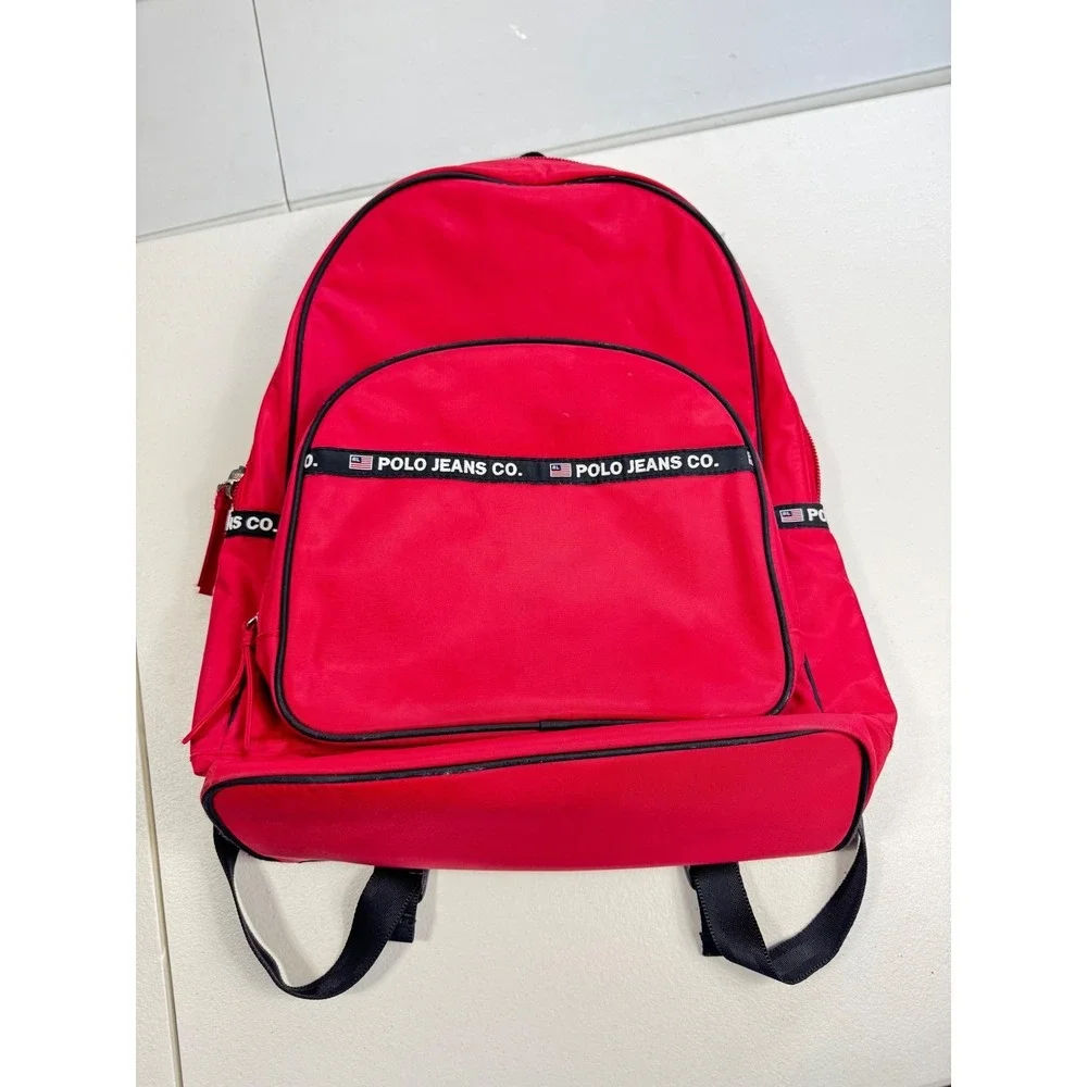 Polo Jeans Co. Ralph Lauren Backpack Bookbag Red‎ Travel School Bag